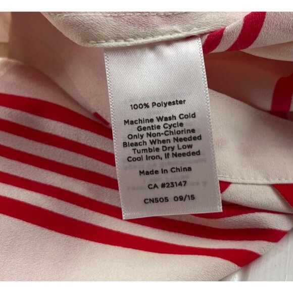 Talbots Women's Striped V-Neck Blouse Size Large Red & White Polyester - Picture 5 of 5